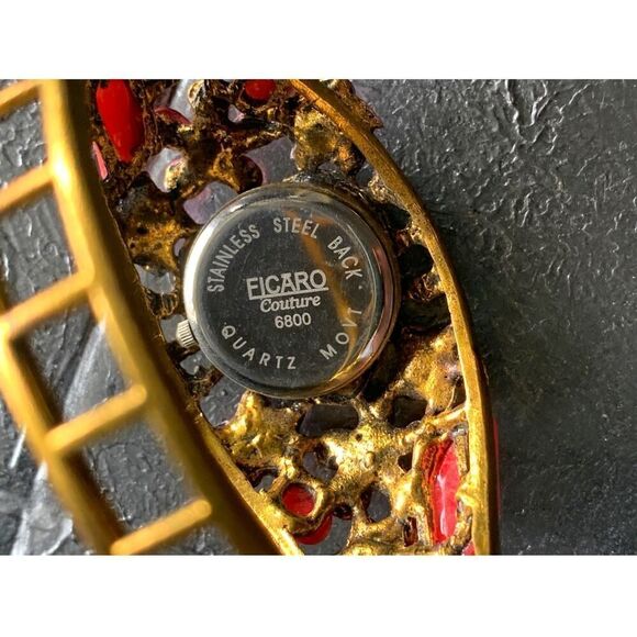 Figaro Couture Heart Cuff watch, set in Pink decor, Signed - Picture 5 of 5